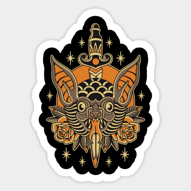 Traditional tattoo bat Sticker by Abrom Rose